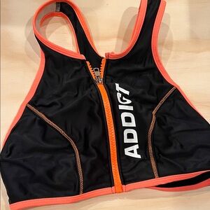 Addict Black and Orange Women's Sports Top
